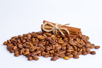 Wall Mural - Coffee beans with white background for copy space.