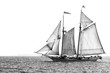 Tall ship at sea black and white isolated with copy space