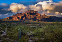 Sunset Light On Red Mountain In The Sonoran Desert