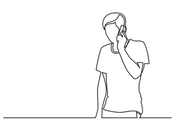 Poster - continuous line drawing of young man talking on mobile phone