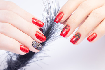 Amazing manicure and natural nails with gel polish. Attractive modern nail art design.