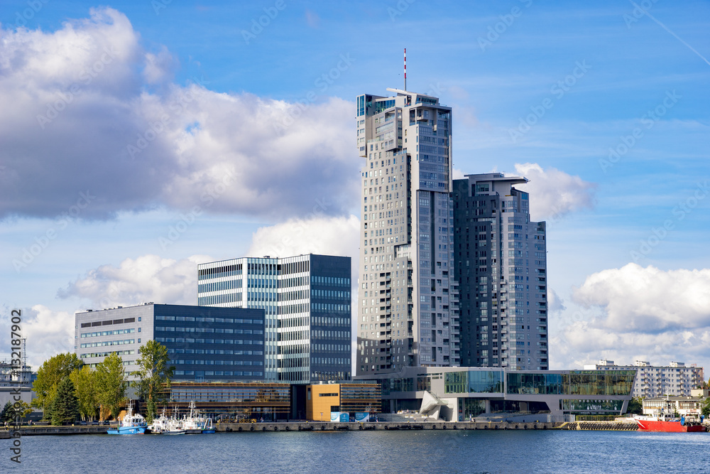 Gdynia, Poland-September 2016, a skyscraper in the port of Gdynia - obrazy, fototapety, plakaty 