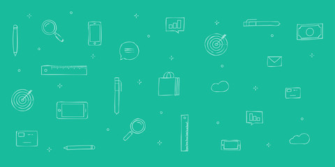 Poster - icons analytics background vector illustration, set of sketch doodle icons backdrop line outline sty