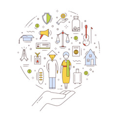 The concept of equality migrants with two people different national and socio-legal symbols.