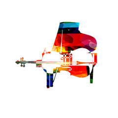 Wall Mural - Colorful piano and violoncello vector illustration. Music instruments background. Design for poster, brochure, invitation, banner, flyer, concert and festival