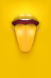 Advertisement Woman Poster. Women mouth with his tongue hanging out. Yellow style. Vector Illustration.