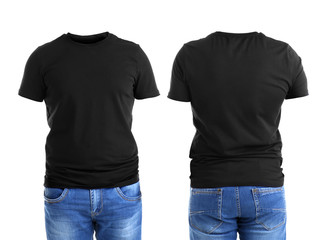 Wall Mural - Different views of male t-shirt on white background