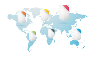 Wall Mural - set of colored sign with blue world map isolated