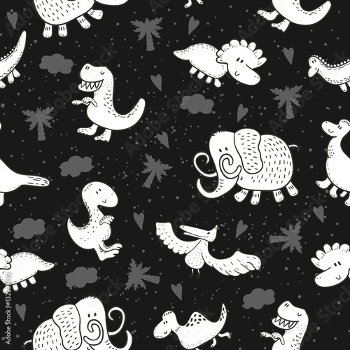 Stoffe zum Nähen Niedliche Musterdesign mit lustige Dinosaurier. Vektor-Illustration.