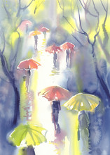 Umbrellas In The Rain Watercolor