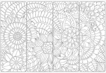 Wall Mural - Set of four bookmarks .Floral doodling