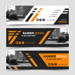 © Yochanan - Set of three yellow horizontal business banner templates. Vector corporate identity design, modern technology background layout, eps10