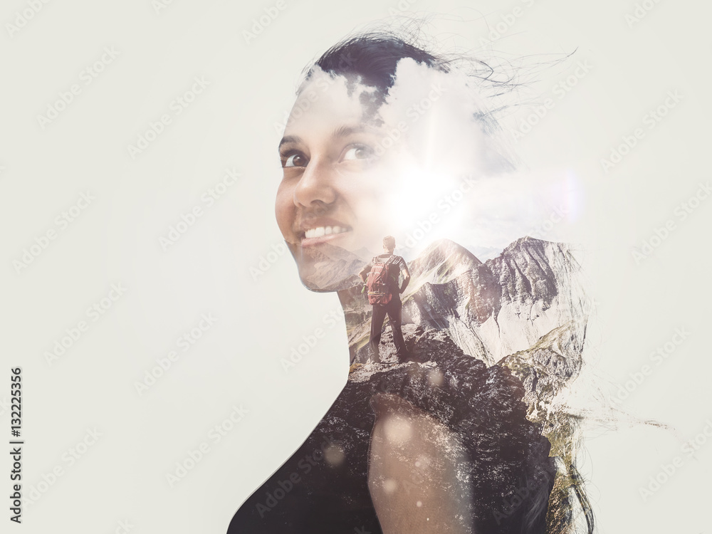 Double exposure image of a gorgeous woman Stock Photo | Adobe Stock