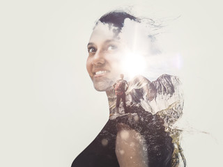 double exposure image of a gorgeous woman