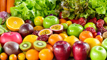 Wall Mural - Various of fresh fruits and vegetables for eating healthy