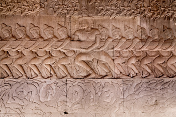 Wall Mural - Scene of the Churning of the Milk Ocean carvings status on the w