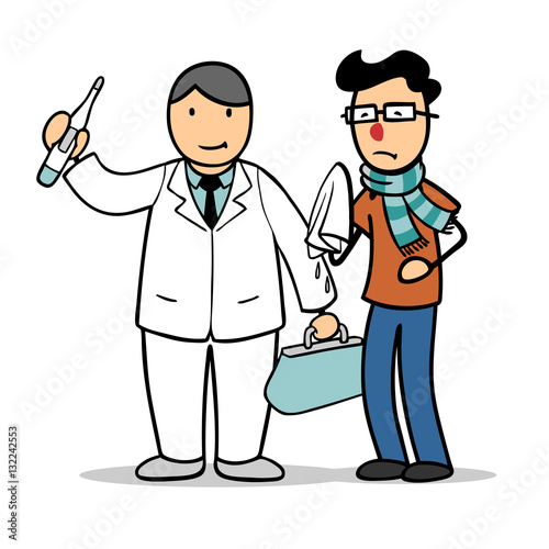 Mann Mit Fieber Und Erkaltung Beim Arzt Buy This Stock