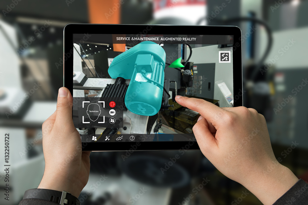ภาพถ่าย Stock Industrial 4.0 , Augmented reality concept. Hand holding ...