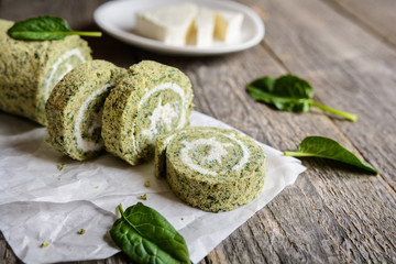 Wall Mural - Savory spinach roulade stuffed with Feta cheese