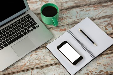 Poster - Laptop with smartphone and cup of coffee