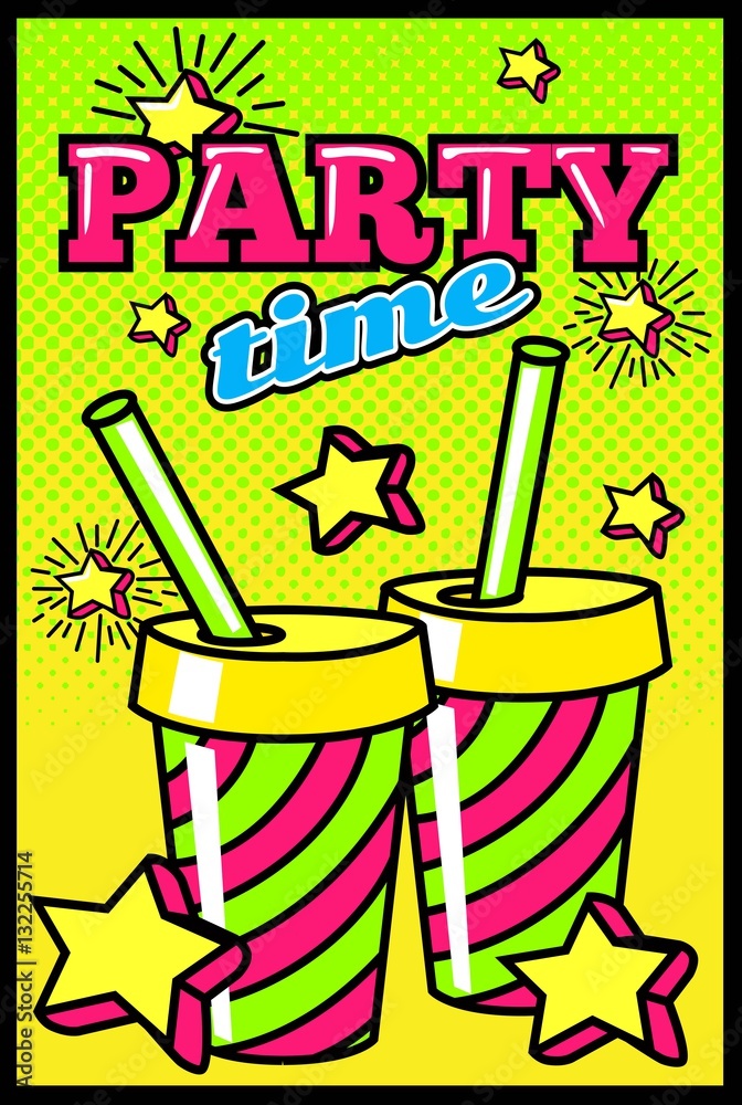 Party Time Comic Style Poster Stock Vector | Adobe Stock