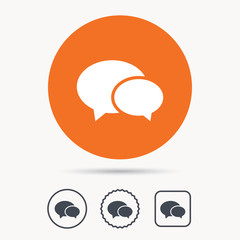 Fototapete - Chat icon. Speech bubble symbol. Orange circle button with web icon. Star and square design. Vector