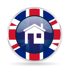 Poster - House british design icon - round silver metallic border button with Great Britain flag