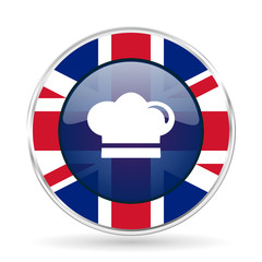 Poster - cook british design icon - round silver metallic border button with Great Britain flag