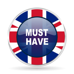 Aufkleber - must have british design icon - round silver metallic border button with Great Britain flag
