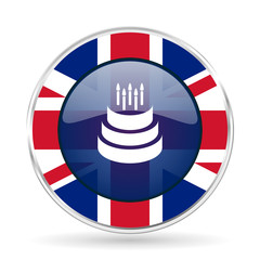 Poster - cake british design icon - round silver metallic border button with Great Britain flag