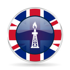Aufkleber - gas british design icon - round silver metallic border button with Great Britain flag