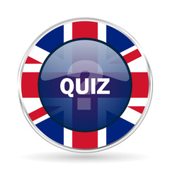 Poster - quiz british design icon - round silver metallic border button with Great Britain flag