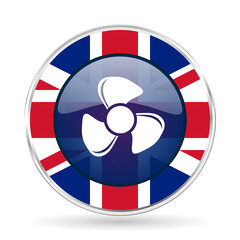 Aufkleber - fan british design icon - round silver metallic border button with Great Britain flag