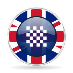 Poster - chess british design icon - round silver metallic border button with Great Britain flag