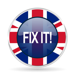 Fototapete - fix it british design icon - round silver metallic border button with Great Britain flag
