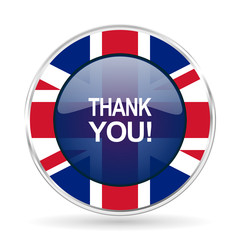 Poster - thank you british design icon - round silver metallic border button with Great Britain flag