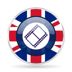 Poster - film british design icon - round silver metallic border button with Great Britain flag