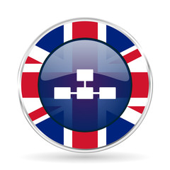Poster - database british design icon - round silver metallic border button with Great Britain flag