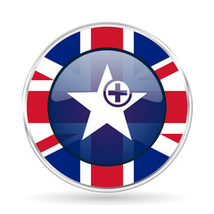 Aufkleber - star british design icon - round silver metallic border button with Great Britain flag