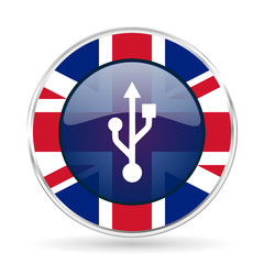 Wall Mural - usb british design icon - round silver metallic border button with Great Britain flag