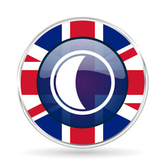 Poster - moon british design icon - round silver metallic border button with Great Britain flag