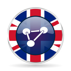 Poster - chemistry british design icon - round silver metallic border button with Great Britain flag
