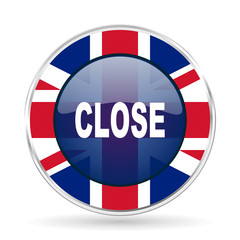 Aufkleber - close british design icon - round silver metallic border button with Great Britain flag