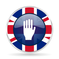 Aufkleber - stop british design icon - round silver metallic border button with Great Britain flag
