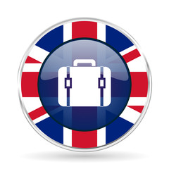 Poster - bag british design icon - round silver metallic border button with Great Britain flag