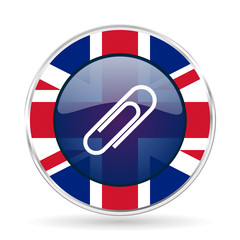 Aufkleber - paperclip british design icon - round silver metallic border button with Great Britain flag