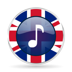 Poster - music british design icon - round silver metallic border button with Great Britain flag