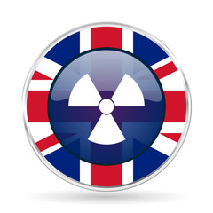 Aufkleber - radiation british design icon - round silver metallic border button with Great Britain flag