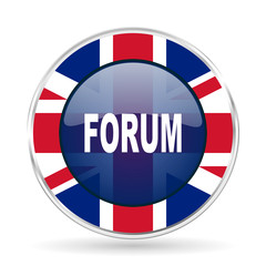 Poster - forum british design icon - round silver metallic border button with Great Britain flag