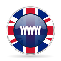 Poster - www british design icon - round silver metallic border button with Great Britain flag